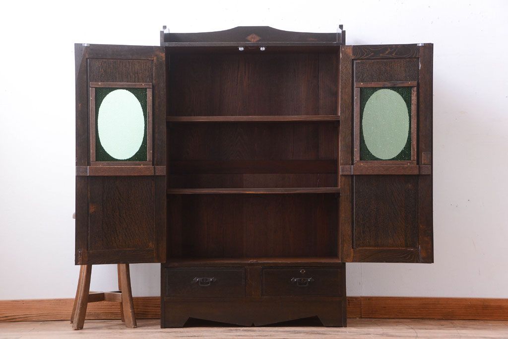 アンティーク家具　大正ロマン　当時物色ガラス入り!アンティーク本箱