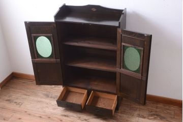 アンティーク家具　大正ロマン　当時物色ガラス入り!アンティーク本箱