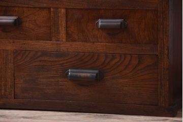 アンティーク家具　古民具・骨董　モールガラス入り!前面欅材の和製アンティーク収納棚(2)