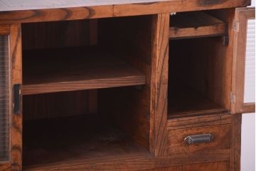 アンティーク家具　古民具・骨董　モールガラス入り!前面欅材の和製アンティーク収納棚(2)