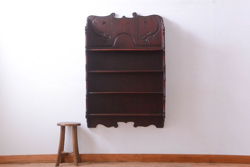 アンティーク家具　和製アンティーク　明治〜大正期　総欅材!壁掛け飾り棚(2)