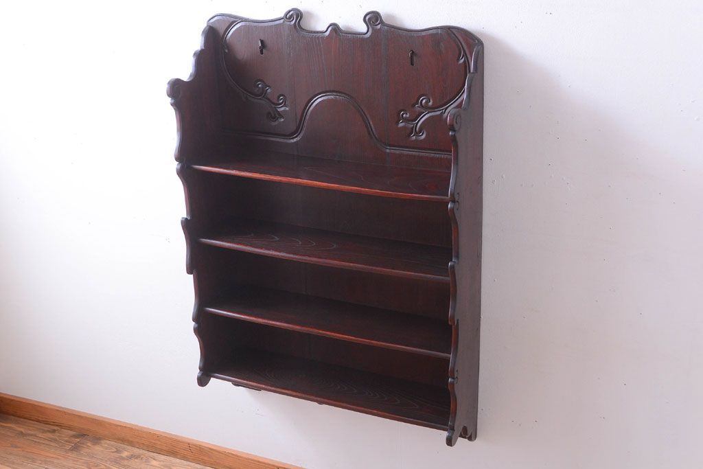 アンティーク家具　和製アンティーク　明治〜大正期　総欅材!壁掛け飾り棚(2)