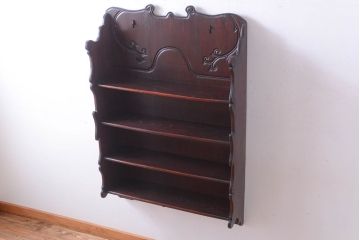 アンティーク家具　和製アンティーク　明治〜大正期　総欅材!壁掛け飾り棚(2)