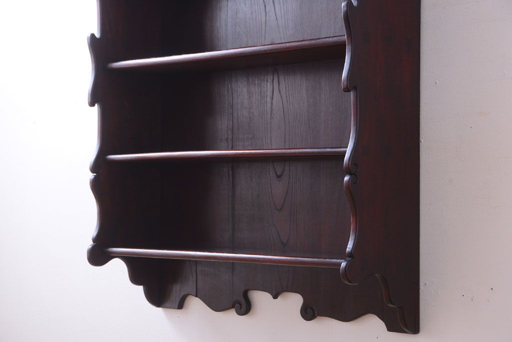 アンティーク家具　和製アンティーク　明治〜大正期　総欅材!壁掛け飾り棚(2)