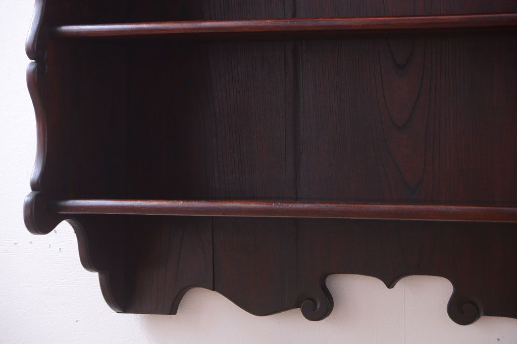 アンティーク家具　和製アンティーク　明治〜大正期　総欅材!壁掛け飾り棚(2)