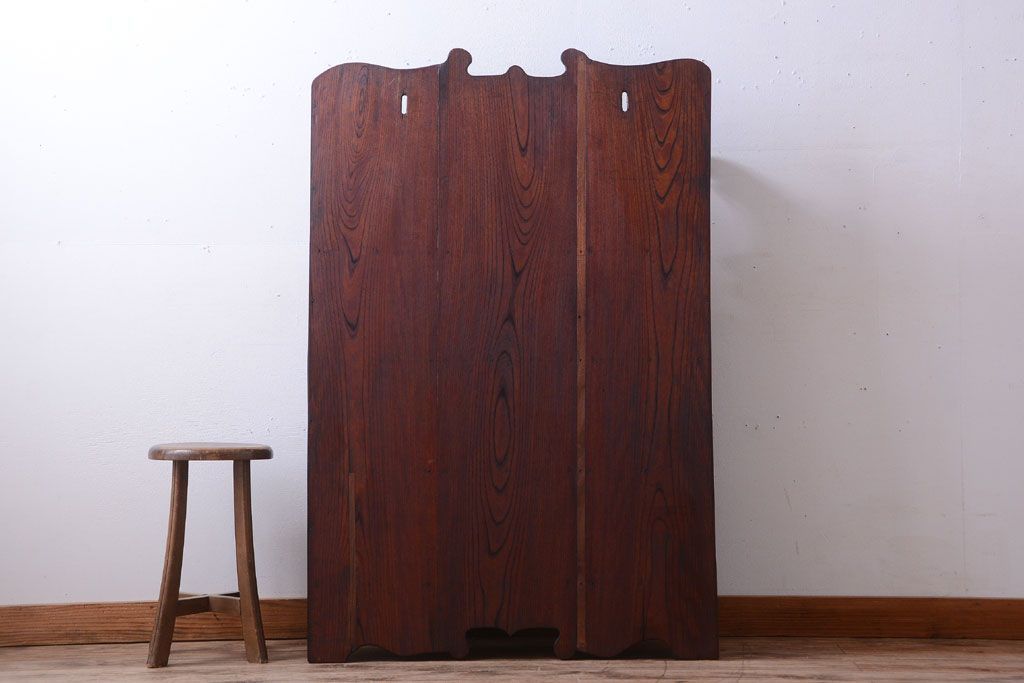 アンティーク家具　和製アンティーク　明治〜大正期　総欅材!壁掛け飾り棚(2)