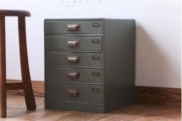 アンティーク家具　和製アンティーク　ネームプレート付き!くすみカラーペイントの小引き出し
