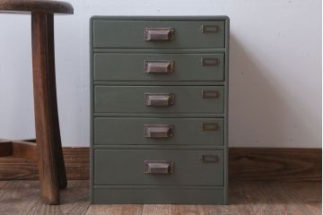 アンティーク家具　和製アンティーク　ネームプレート付き!くすみカラーペイントの小引き出し