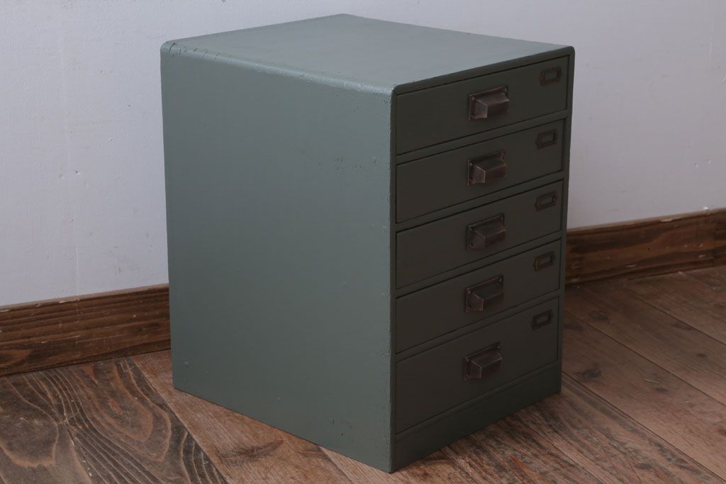 アンティーク家具　和製アンティーク　ネームプレート付き!くすみカラーペイントの小引き出し