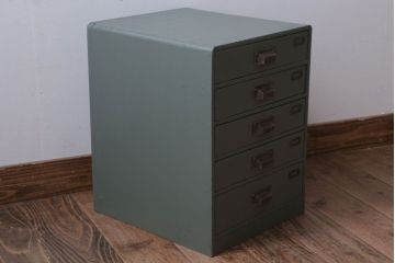 アンティーク家具　和製アンティーク　ネームプレート付き!くすみカラーペイントの小引き出し