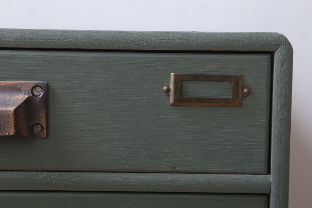 アンティーク家具　和製アンティーク　ネームプレート付き!くすみカラーペイントの小引き出し