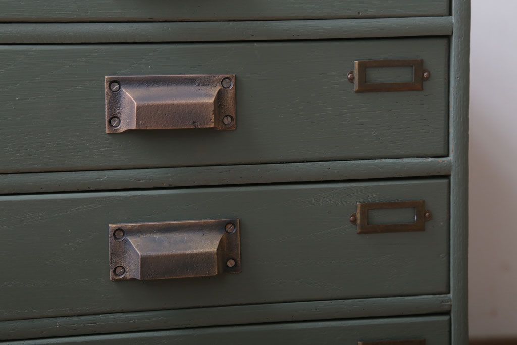 アンティーク家具　和製アンティーク　ネームプレート付き!くすみカラーペイントの小引き出し