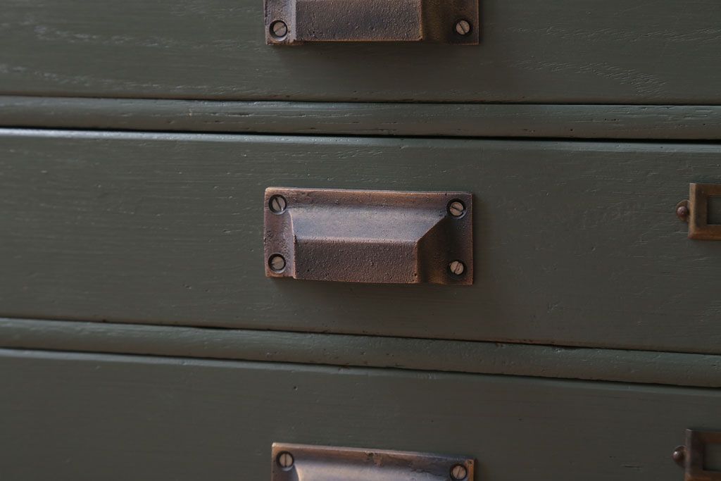 アンティーク家具　和製アンティーク　ネームプレート付き!くすみカラーペイントの小引き出し