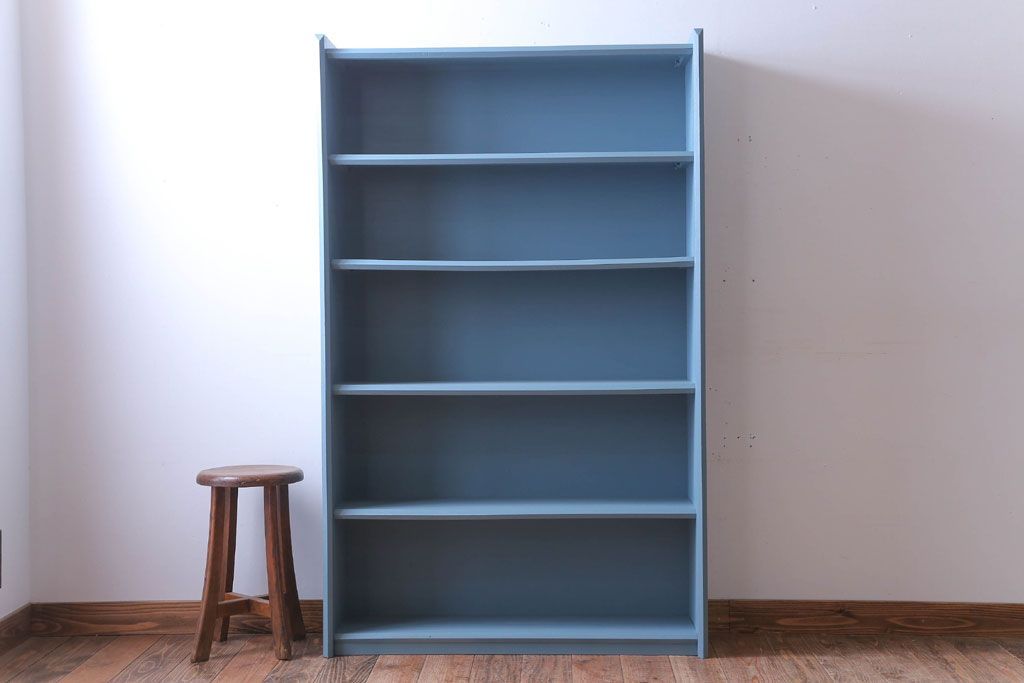 アンティーク家具　アンティークペイント　ブルーグレーカラーのシンプルな本棚(飾り棚)