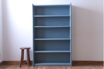 アンティーク家具　アンティークペイント　ブルーグレーカラーのシンプルな本棚(飾り棚)