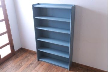 アンティーク家具　アンティークペイント　ブルーグレーカラーのシンプルな本棚(飾り棚)
