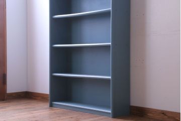 アンティーク家具　アンティークペイント　ブルーグレーカラーのシンプルな本棚(飾り棚)