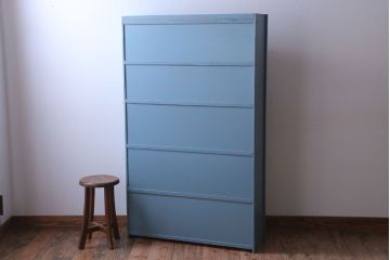 アンティーク家具　アンティークペイント　ブルーグレーカラーのシンプルな本棚(飾り棚)