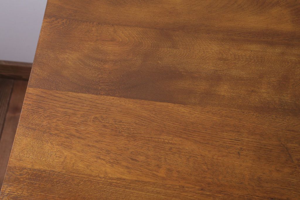 レトロ家具　昭和レトロ　古いナラ材製のシンプルなアンティーク片袖机