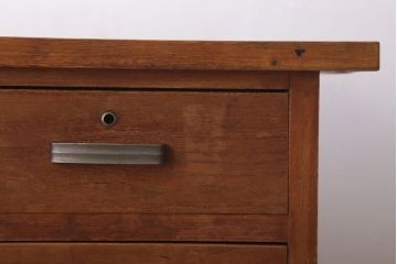 レトロ家具　昭和レトロ　古いナラ材製のシンプルなアンティーク片袖机