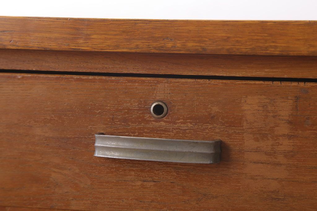 レトロ家具　昭和レトロ　古いナラ材製のシンプルなアンティーク片袖机