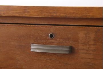 レトロ家具　昭和レトロ　古いナラ材製のシンプルなアンティーク片袖机