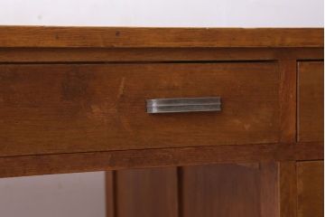 レトロ家具　昭和レトロ　古いナラ材製のシンプルなアンティーク片袖机