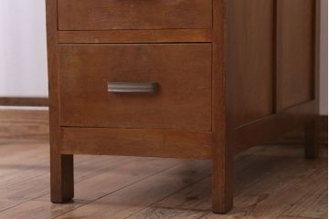 レトロ家具　昭和レトロ　古いナラ材製のシンプルなアンティーク片袖机