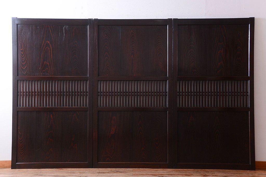 古民具・骨董　明治期　古い木の格子帯戸3枚セット