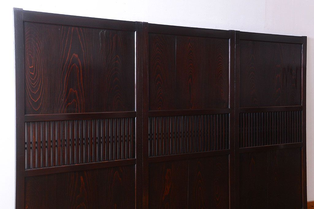 古民具・骨董　明治期　古い木の格子帯戸3枚セット