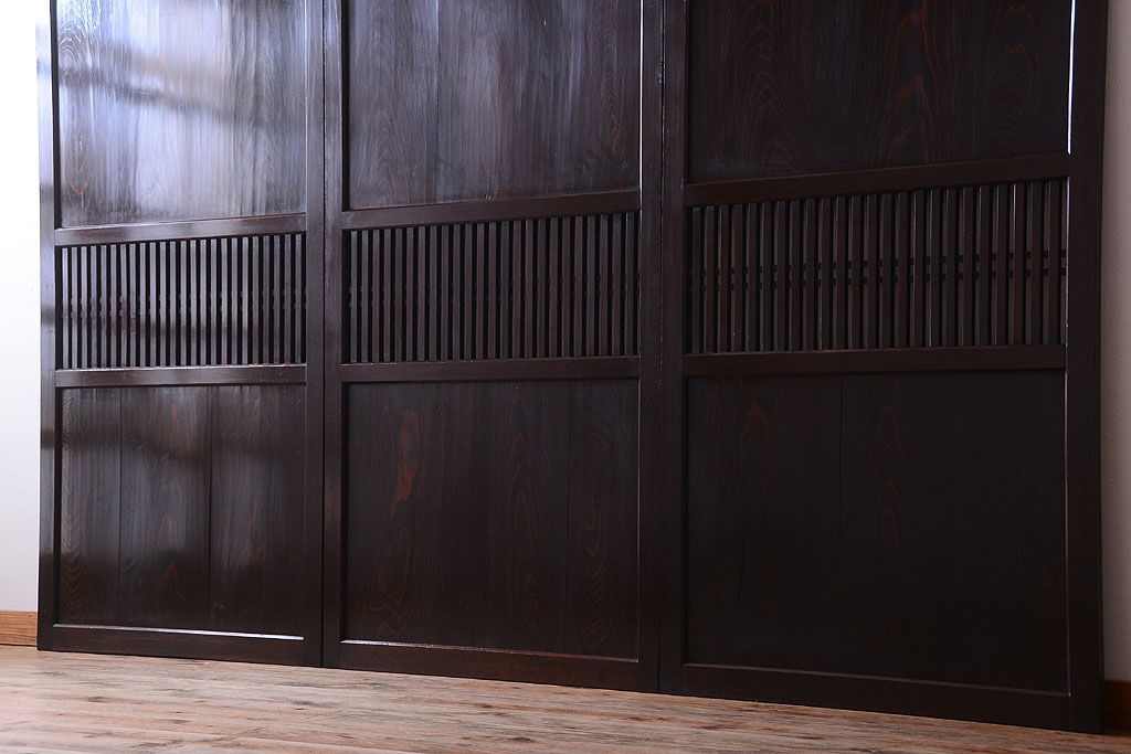 古民具・骨董　明治期　古い木の格子帯戸3枚セット