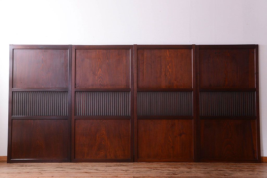 古民具・骨董　明治期　古い木の無双格子帯戸4枚セット