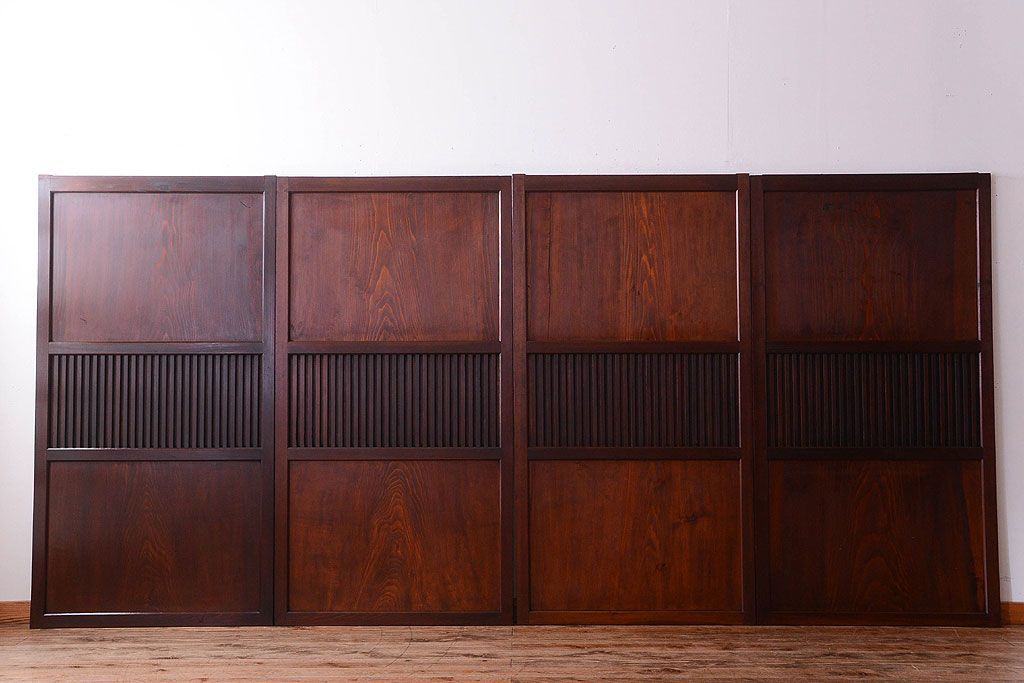 古民具・骨董　明治期　古い木の無双格子帯戸4枚セット