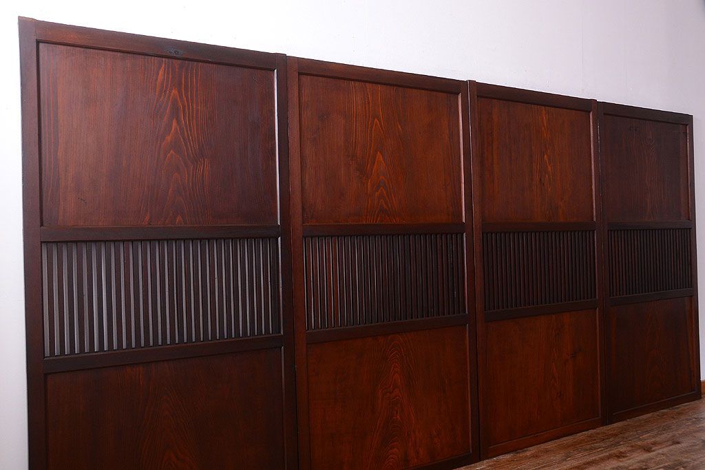 古民具・骨董　明治期　古い木の無双格子帯戸4枚セット