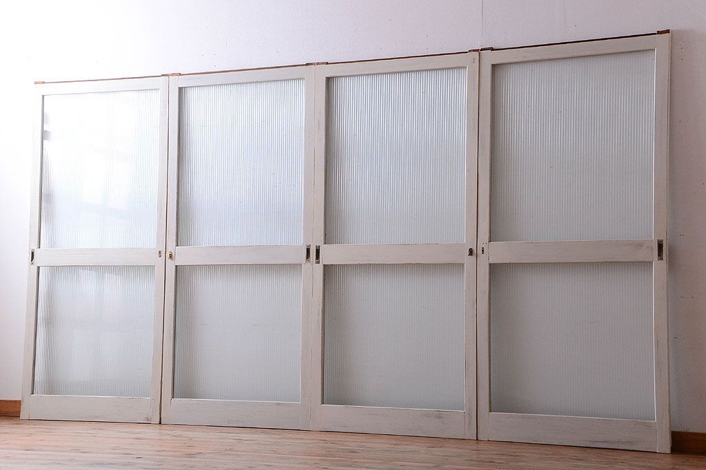 アンティークペイント　モールガラス戸4枚セット