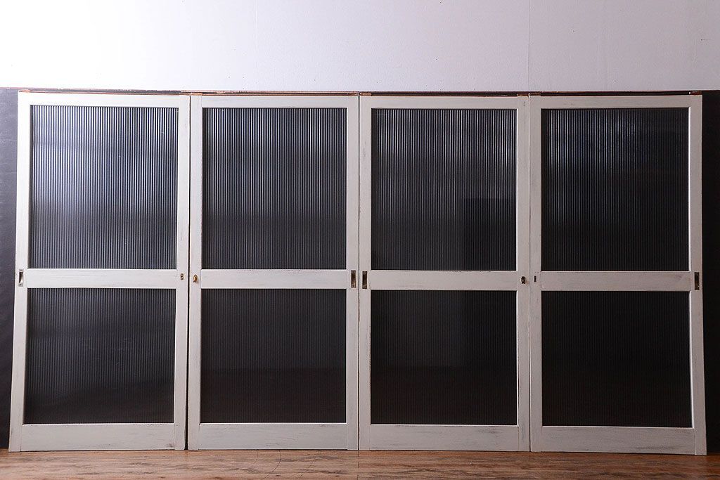 アンティークペイント　モールガラス戸4枚セット