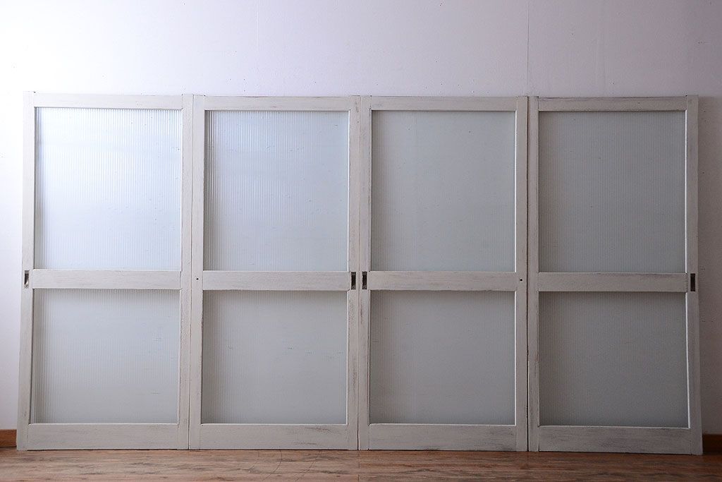 アンティークペイント　モールガラス戸4枚セット