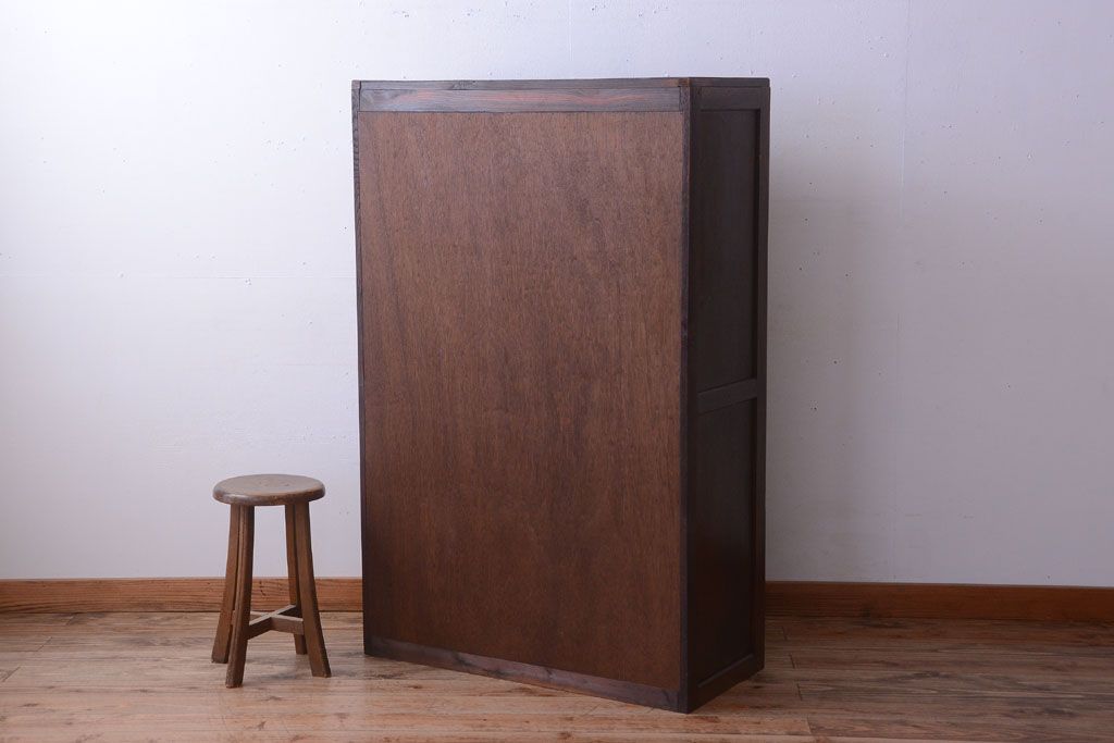 アンティーク家具　古民具・骨董　ダイヤガラス引き戸のアンティーク収納棚