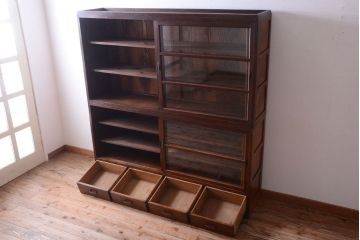 レトロ家具　昭和レトロ　和製アンティークの二段重ね収納棚