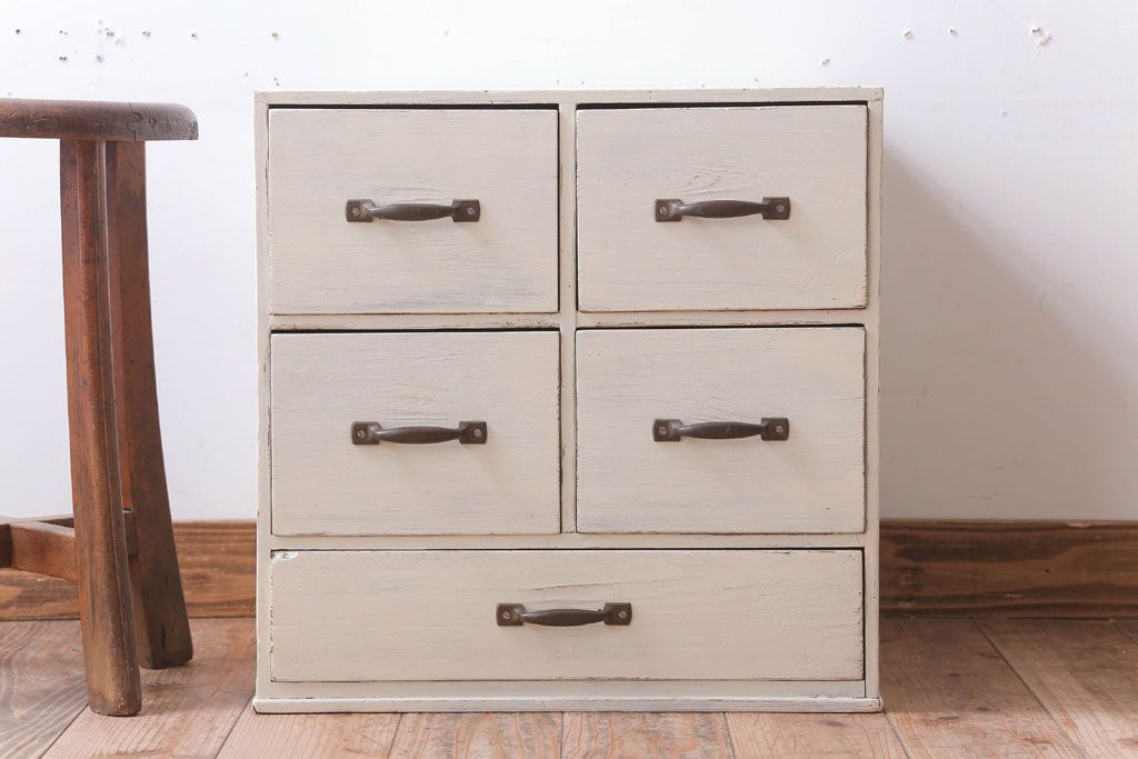 アンティーク家具　和製アンティーク　アンティークホワイトペイントの小引き出し