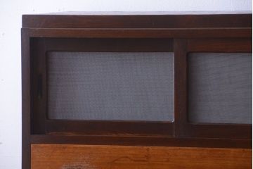 レトロ家具　昭和レトロ　レトロガラス入り!古い木製のアンティークチェスト