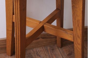 レトロ家具　和製アンティーク　古い木のレトロなクッション座面角スツール(1)