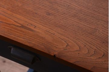 アンティーク家具　アンティーク 古い木製のネイビーペイント片袖机