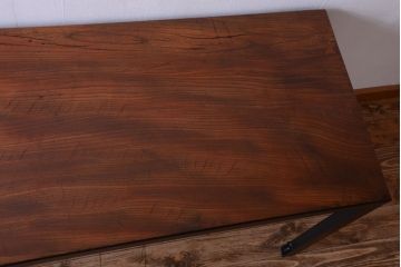 アンティーク家具　アンティーク　天板欅古材一枚板の鉄脚ダイニングテーブル(作業台)