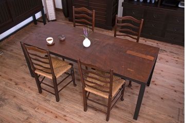 アンティーク家具　アンティーク　天板欅古材一枚板の鉄脚ダイニングテーブル(作業台)(2)