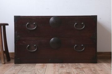 アンティーク家具　和製アンティーク　シンプルな丸金具の時代箪笥ローボード