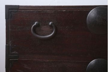 アンティーク家具　和製アンティーク　シンプルな丸金具の時代箪笥ローボード