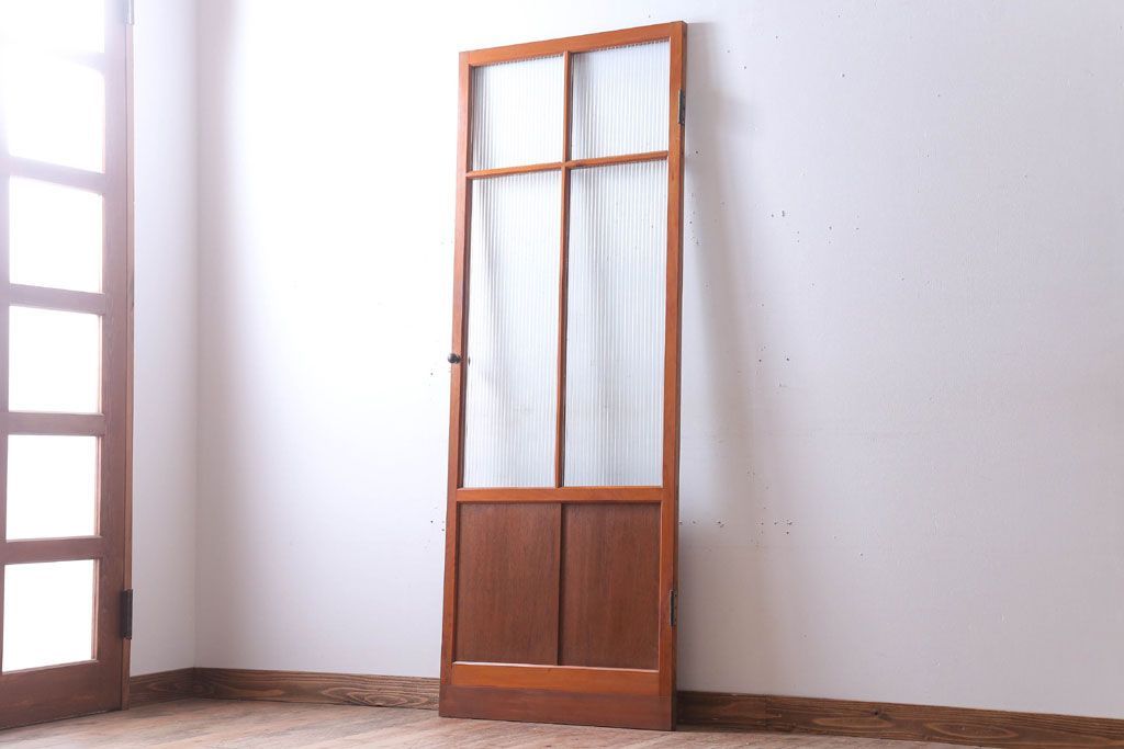 昭和レトロ　モールガラス入り!古い木のドア(1)