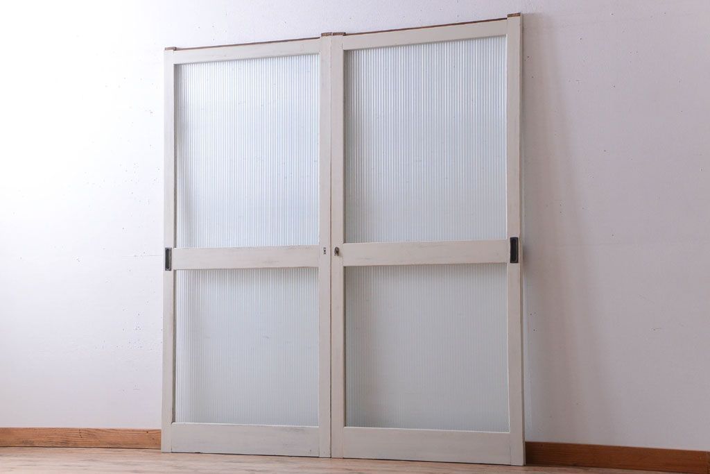 アンティークペイント　モールガラス戸2枚セット