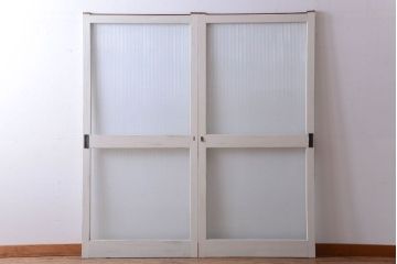 アンティークペイント　モールガラス戸2枚セット